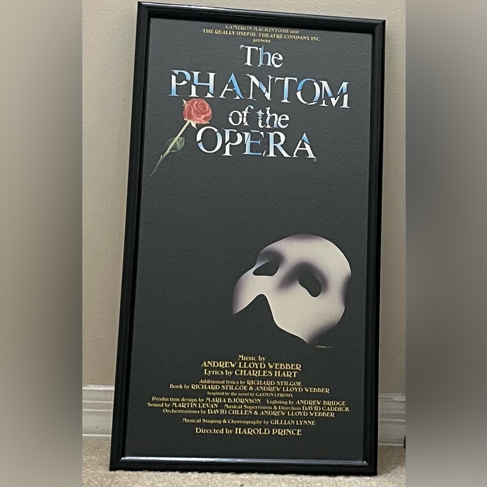 Framed 1986 Broadway Theater Poster for Phantom of the Opera 12”x 23”